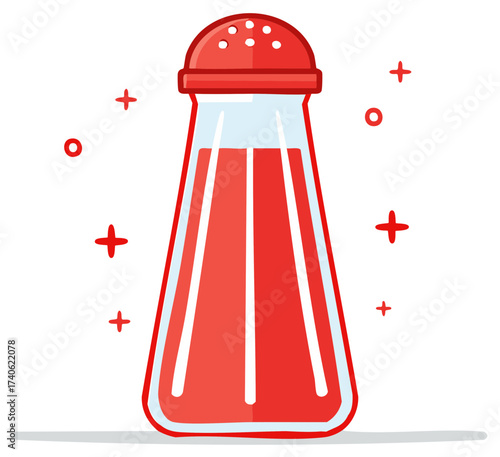 Red condiment shaker illustration isolated against white background with design elements