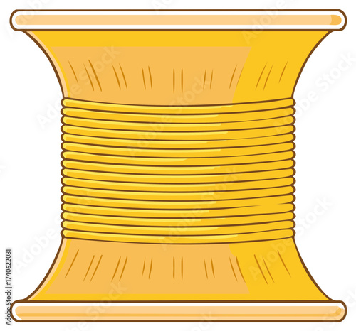 Cartoon Style Yellow Thread Spool: Sewing and Crafting Essential Illustration