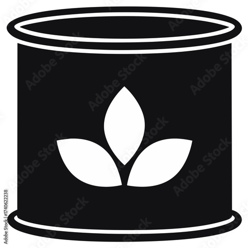 Canned food container with vegetable leaf illustration, kitchen preservation art