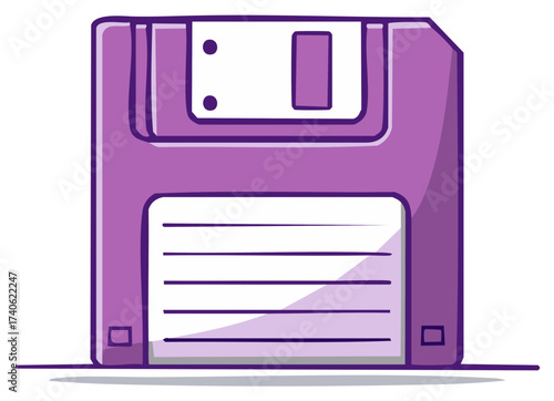Retro floppy disk illustration purple vintage computer storage data icon