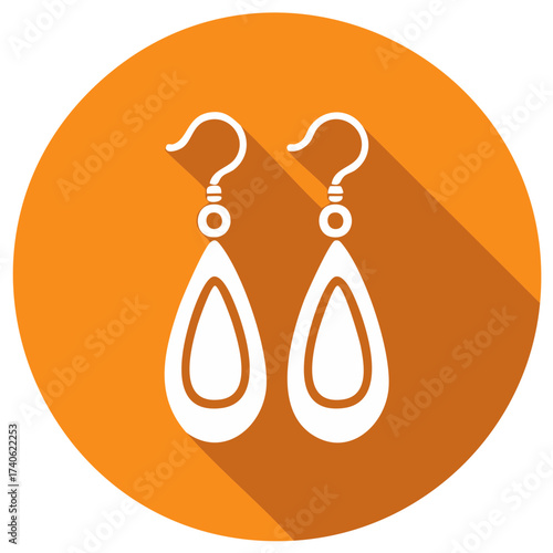 Elegant teardrop earrings illustration with orange backdrop and shadow effect