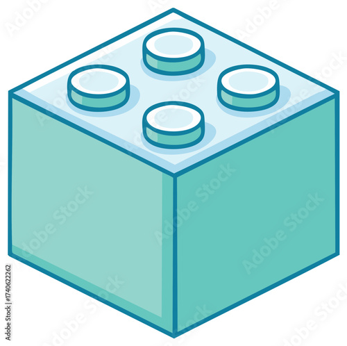 Single aqua toy brick with four studs, perfect for construction and creative playtime fun for kids, building blocks and creative play.