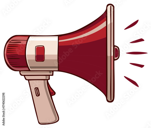 A red cartoon megaphone illustration making a loud announcement or broadcasting important news