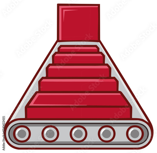 Red conveyor belt system with blocks moving upwards representing production or delivery process