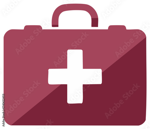 Maroon First Aid Kit with a White Cross Icon Medical Supplies Vector Illustration