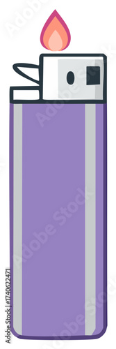 Flame illuminated from a purple pocket lighter provides light and combustion in cartoon style