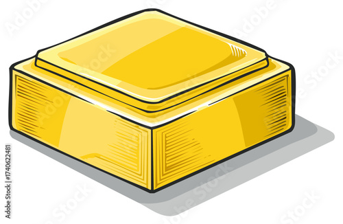 Yellow gold bar or ingot illustration with shadow, isometric design