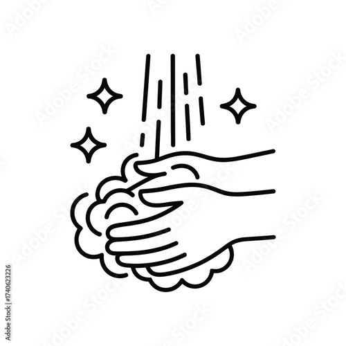 Clean hands washing with soap and water sparkle icon