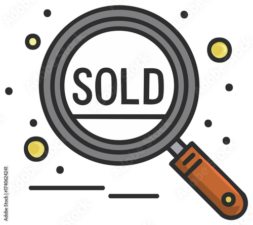 Magnifying Glass Illustrating Sold Text Real Estate Transactions Completed