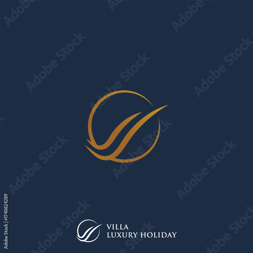 The luxurious logo of the initial letter V represents a villa in a circle representing a comfortable environment.