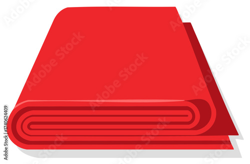 Rolled red rug illustration, folded carpet design with flat vector art and home interior design concept