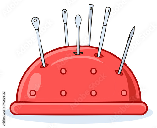 Red Pin Cushion with Assorted Needles and Pins, Sewing and Craft Supplies