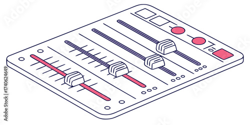Audio mixing console with multiple faders and controls for sound adjustment