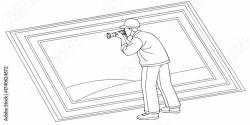 Illustration of a photographer capturing an event with a camera from a unique vantage point on a layered rectangular platform