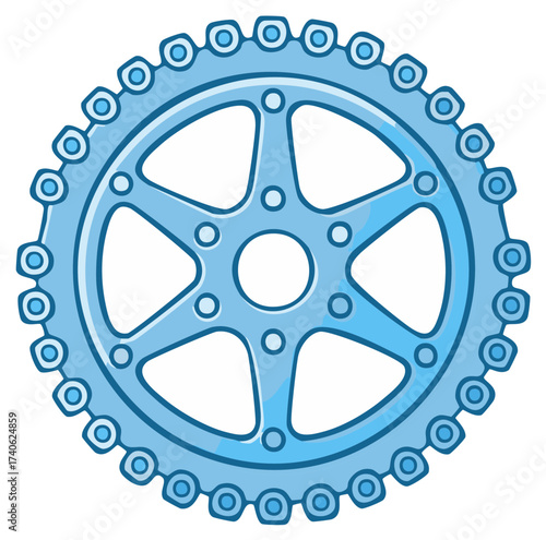 Illustration of a Pale Blue Bicycle Chainring with Pin Details
