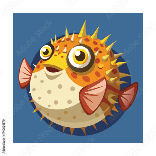 Surprised Cartoon Pufferfish with Spiky Body and Wide Eyes