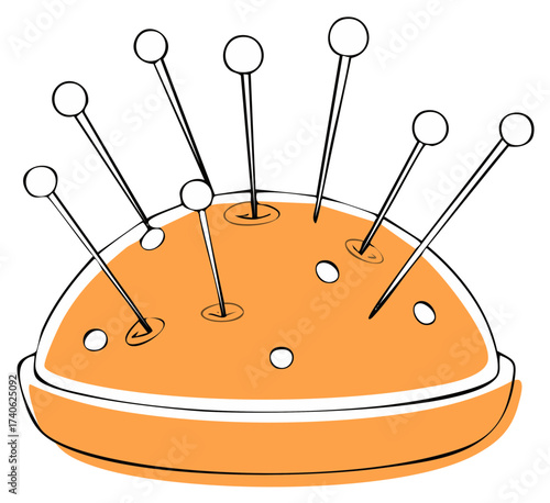Colorful drawing of a pin cushion tool for tailors and crafters