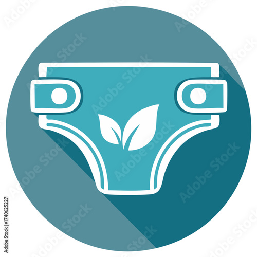 Eco Friendly Cloth Diaper in a Circle Icon Design with Leaves Emblem Sustainable Baby Care Product