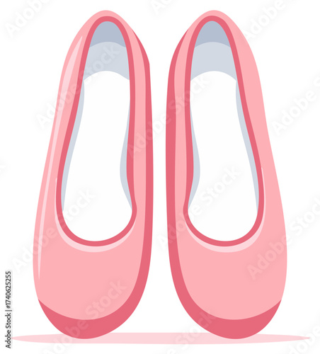 Pair of Pink Ballet Slippers or Flats Posed Upright for Dance Class and Performance