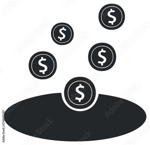 Dollar coins fall into fund or bank icon financial savings and investment growth