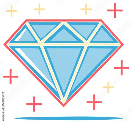 Colorful diamond illustration with glowing elements and a blue base