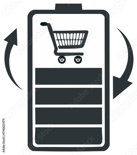 Rechargeable Shopping Power Concept with Battery and Cart Icon