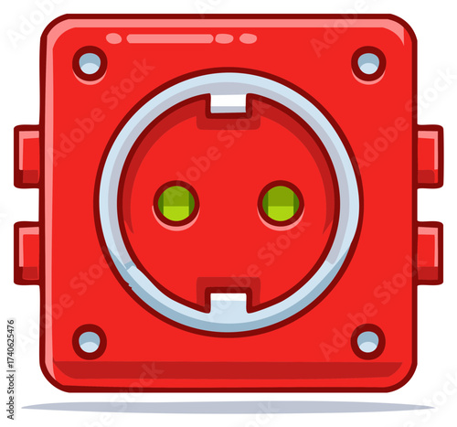 Red Electrical Outlet with Green Dots Cartoon Style, Illustration for Power Supply and Electrical Connectivity Projects