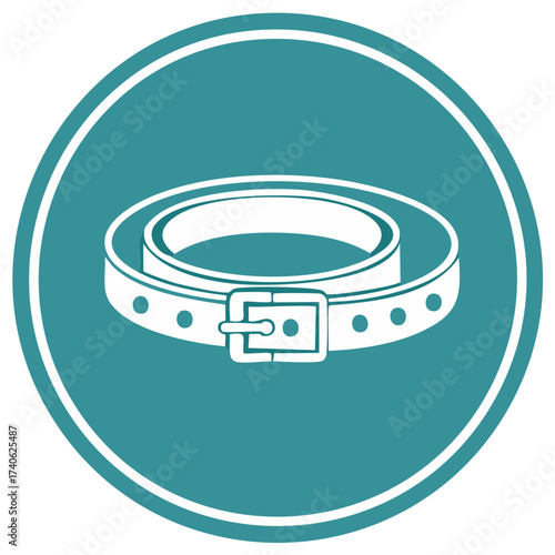 Simple White Belt Icon with Buckle and Holes on Teal Circular Background