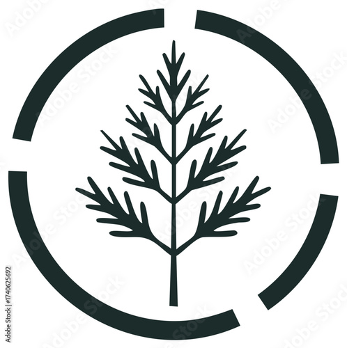 Minimalist dill herb sprig icon inside a segmented circle frame vector illustration