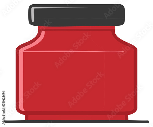 Red jar vector illustration with black cap isolated on white background, container with liquid inside