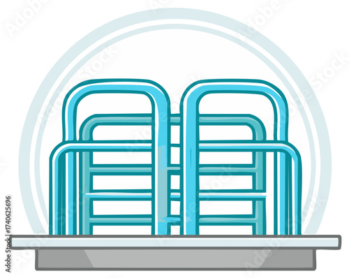Illustration of Four Turnstile Structures in a Subway Station Depicted in a Clean Cartoon Style with a Modern Aesthetic