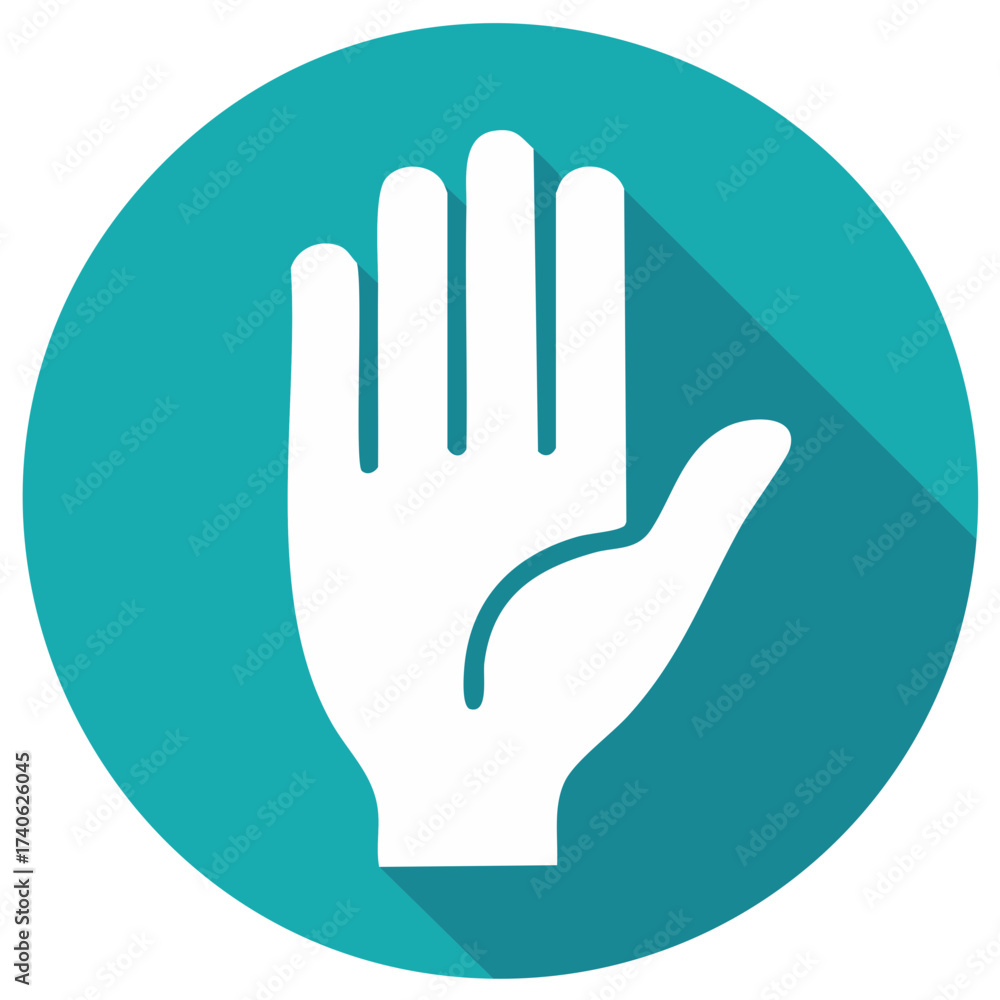 Obraz premium Open Hand Icon on Teal Circle Request Gesture Concept Visual Sign