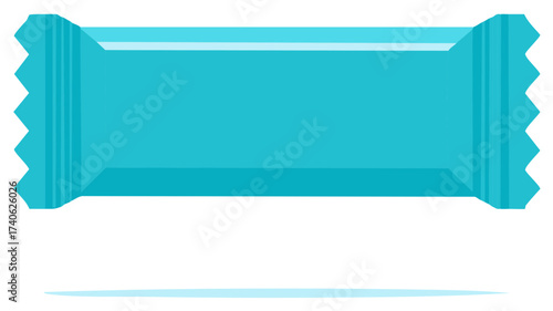Simple flat design of a bright blue candy bar wrapper with serrated edges