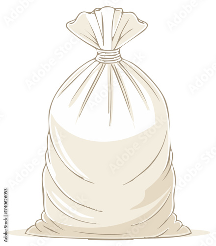 Light colored bulging sack or bag tied at the top hand drawn illustration style graphic