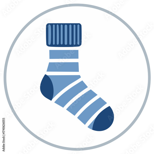 Simple Blue Striped Sock Icon within a Circular Frame for Website or App Design