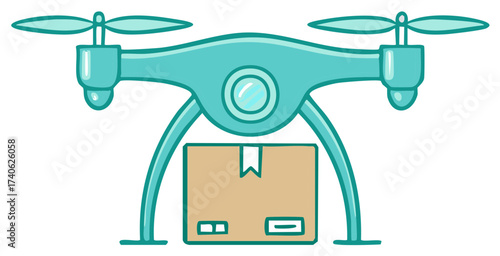 Cartoon Style Drone Carrying a Package Delivery Illustration isolated