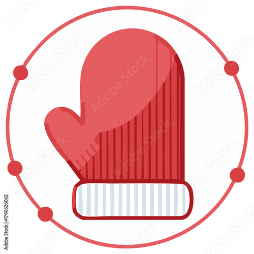 Red mitten icon in a circular frame