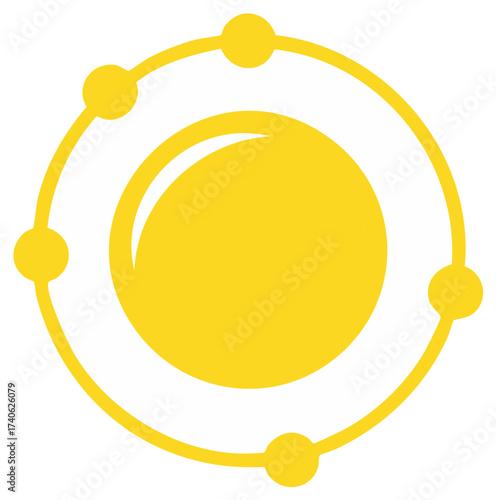 Abstract Yellow Atom Model with Orbitals, Simple Vector Icon Design, Physics Science Symbol
