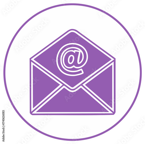 Violet Email Envelope With at Sign Inside Circle Communication, Messages, Letters