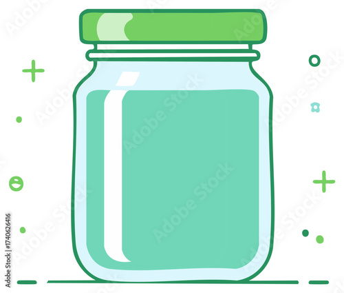 Hand Drawn Glass Jar with Green Lid and Liquid Vector Illustration