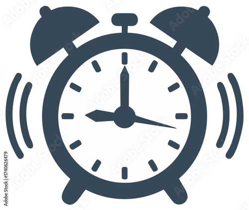 Classic twin bell alarm clock ringing icon for wake up call and reminder