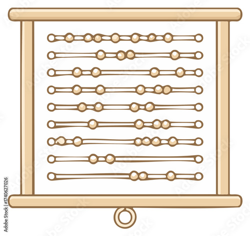 Simple cartoon illustration of a vintage wooden abacus counting frame for math education