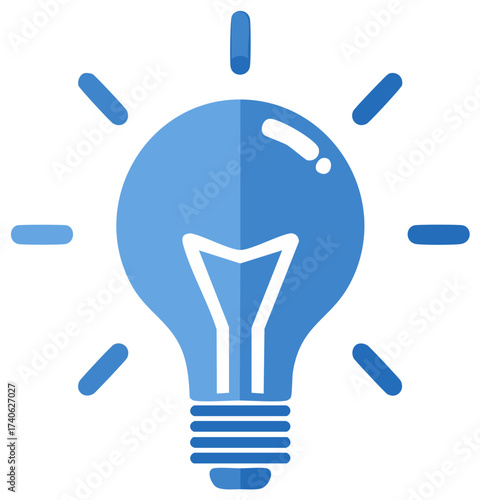 Blue electric lightbulb icon, concept of an idea or solution