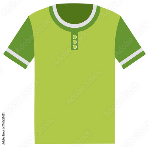 Lime green henley shirt short sleeves white stripes casual clothing apparel design vector graphic