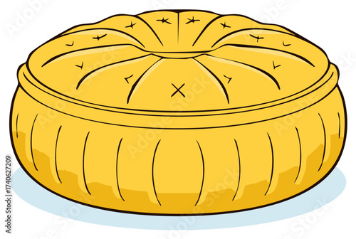 Yellow Donut Shaped Pincushion Cartoon Style Illustration with Needle Place Markers and Clean Lines