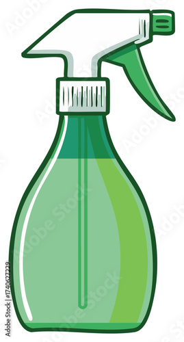 Green Plastic Spray Bottle Illustration with Handle for Cleaning Solution