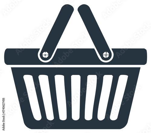 Dark Blue Graphic of a Shopping Basket with Handles for Carrying Items
