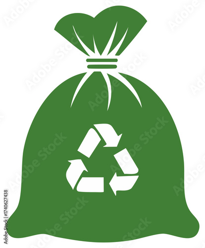 Eco friendly green garbage bag icon with recycling logo for sustainability and waste management concepts
