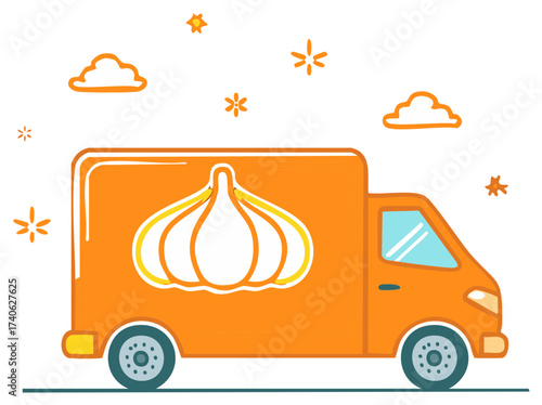 Garlic Delivery Truck Illustration Food Transportation Concept