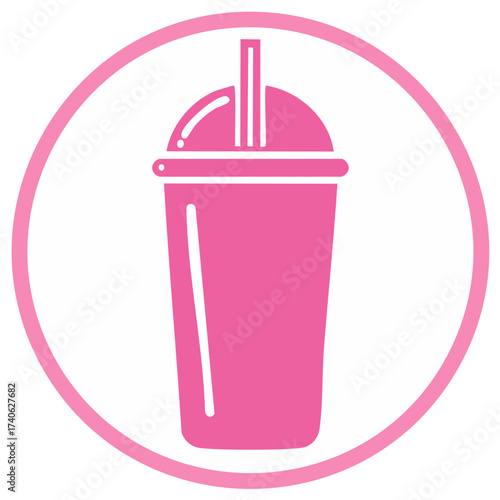 Pink smoothie cup with straw vector icon for cold beverage or milkshake